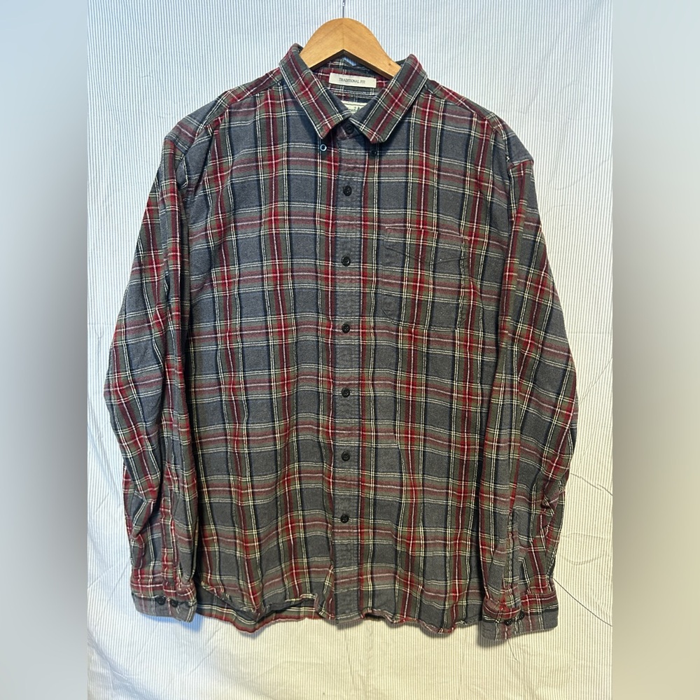 L.L. Bean Men's Red and Gray Plaid Shirt